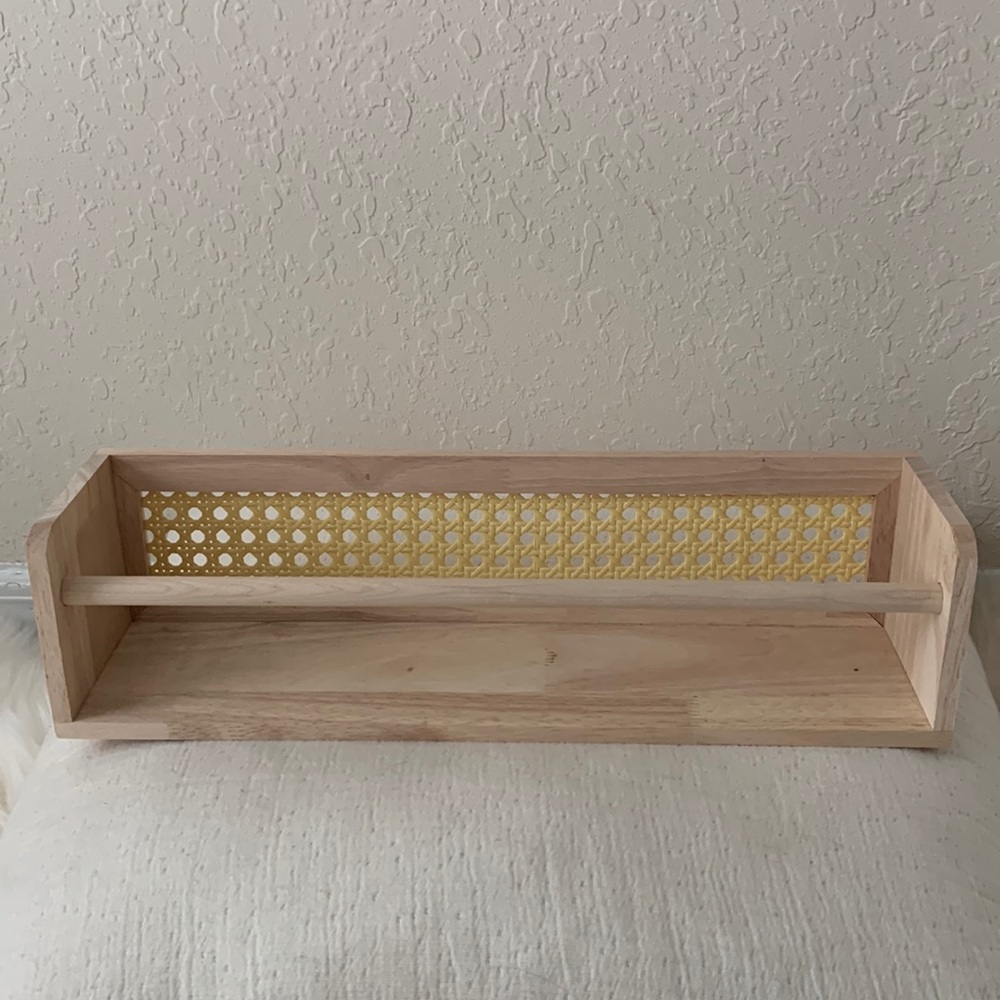 Boho Rattan Cane Wall Mount Shelf